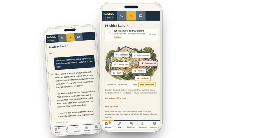 Home in the Daddish app: a map of the house with this week’s work on it.